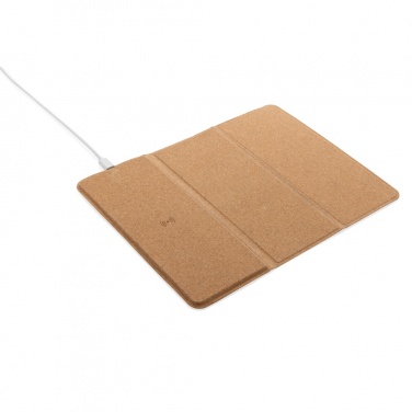 Logo trade business gifts image of: 10W wireless charging cork mousepad and stand