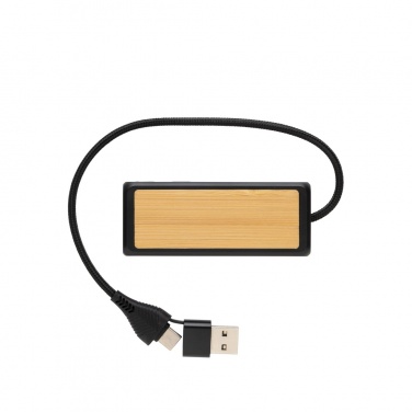 Logo trade corporate gifts image of: Link RCS recycled plastic and bamboo dual Input USB hub