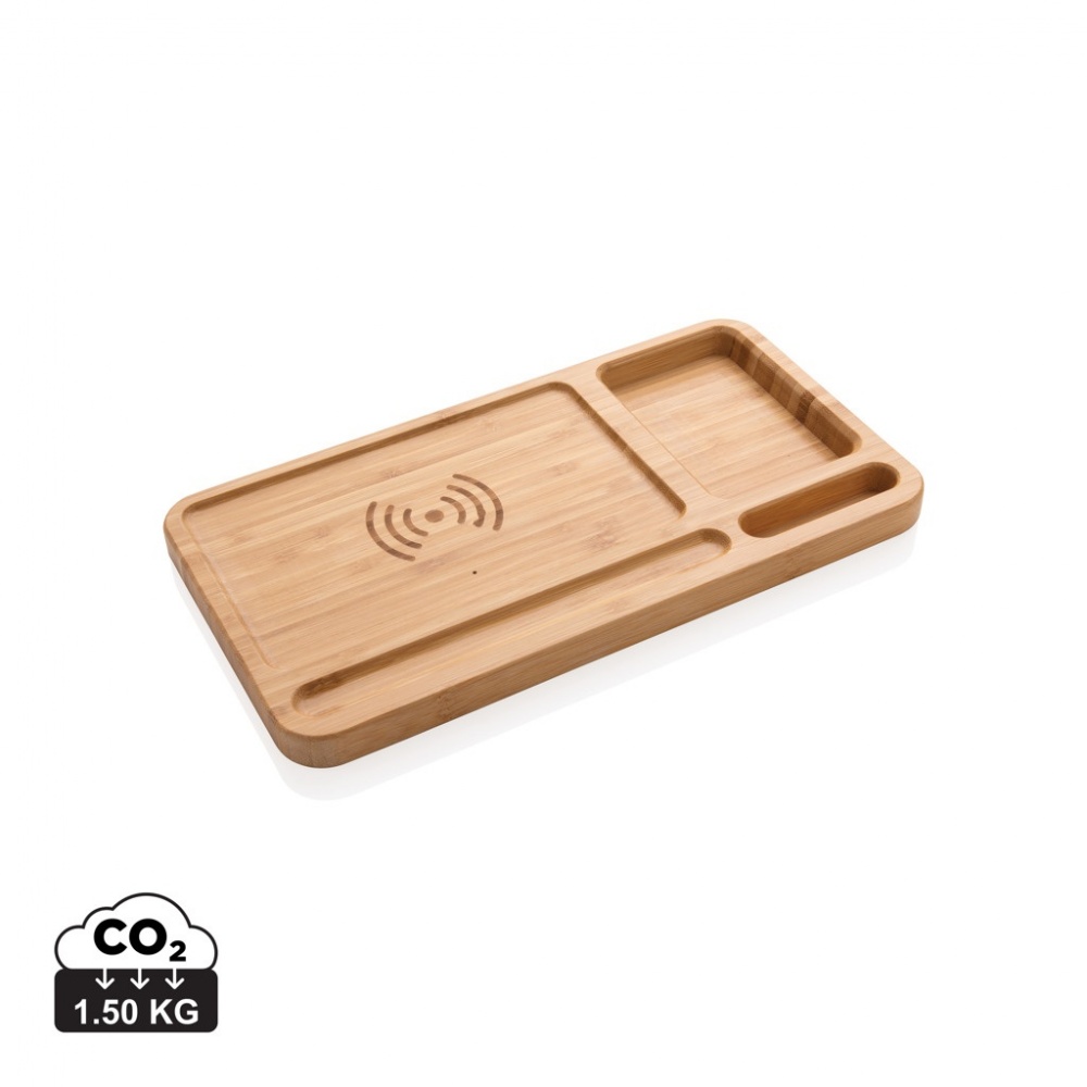 Logotrade promotional merchandise image of: Bamboo desk organiser 5W wireless charger