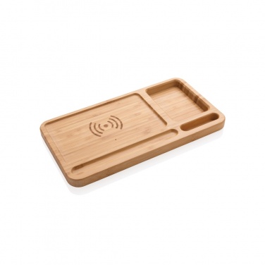 Logo trade corporate gifts image of: Bamboo desk organiser 5W wireless charger