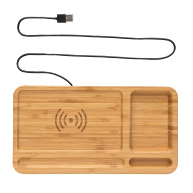 Logo trade promotional items image of: Bamboo desk organiser 5W wireless charger