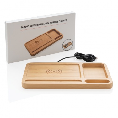 Logotrade promotional giveaway image of: Bamboo desk organiser 5W wireless charger