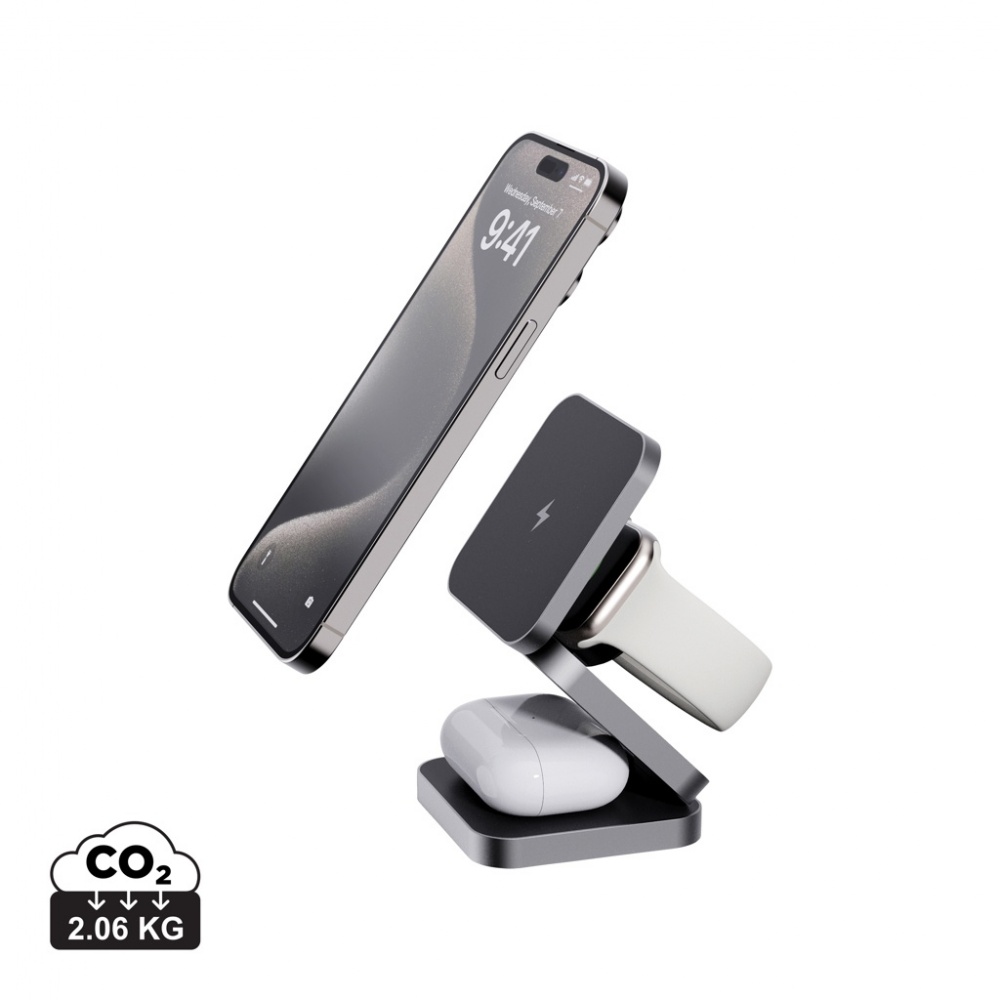 Logo trade promotional item photo of: Terra RCS recycled aluminum foldable 3 in 1 15W charger