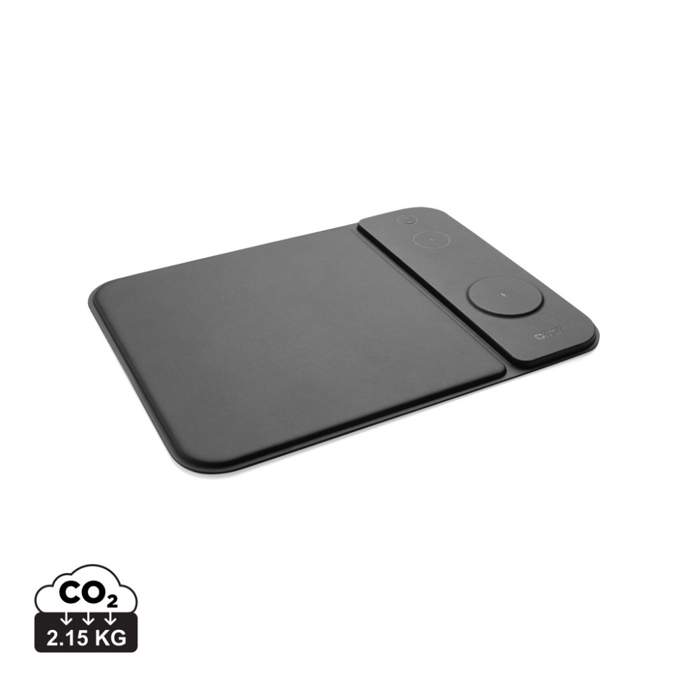 Logo trade promotional item photo of: Swiss peak RCS recycled PU 15W 3 in 1 charging mousepad