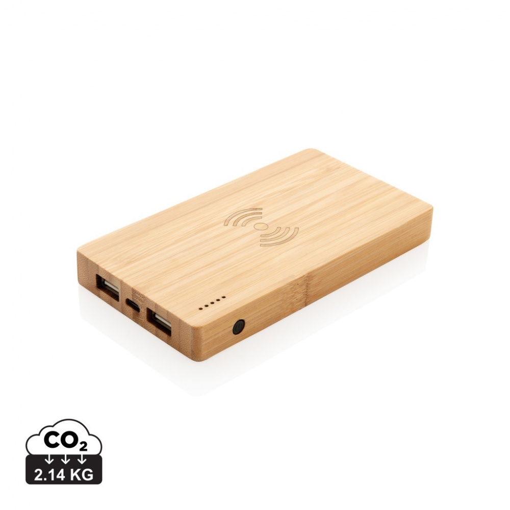 Logo trade promotional gifts image of: Bamboo 4.000 mAh wireless 5W Powerbank