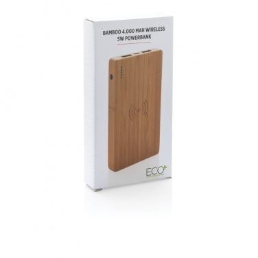 Logo trade promotional gifts picture of: Bamboo 4.000 mAh wireless 5W Powerbank