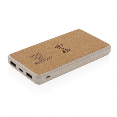 Logotrade promotional gift image of: Cork and Wheat Straw 8.000 mAh 5W wireless powerbank