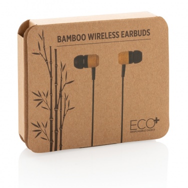 Logo trade promotional giveaways picture of: Bamboo wireless earbuds