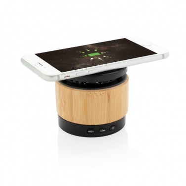 Logo trade promotional gift photo of: Bamboo wireless charger speaker