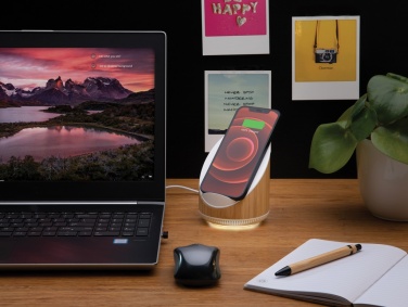 Logo trade promotional giveaways image of: Ovate bamboo 5W speaker with 15W wireless charger