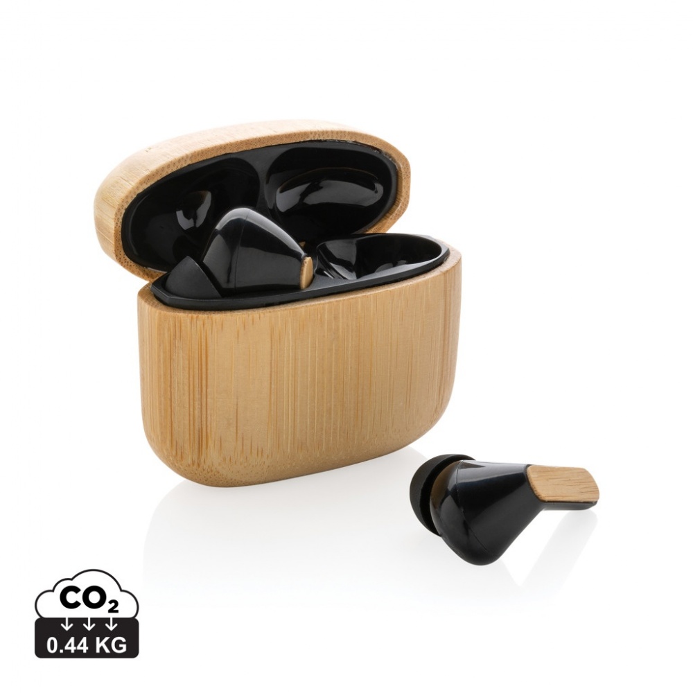 Logotrade promotional giveaway image of: Bamboo TWS earbuds with RCS recycled plastic