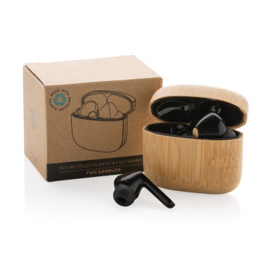 Logotrade corporate gift image of: Bamboo TWS earbuds with RCS recycled plastic