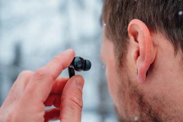 Logotrade promotional gift picture of: Skywave RCS recycled plastic solar earbuds