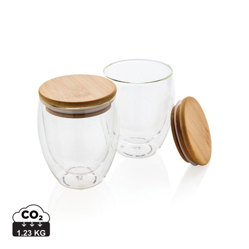 Logo trade corporate gift photo of: Double wall borosilicate glass with bamboo lid 250ml 2pc set