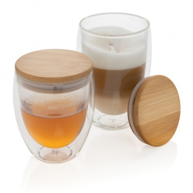 Logo trade promotional products image of: Double wall borosilicate glass with bamboo lid 250ml 2pc set
