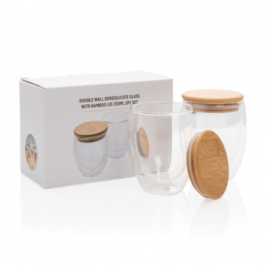 Logo trade promotional merchandise picture of: Double wall borosilicate glass with bamboo lid 250ml 2pc set
