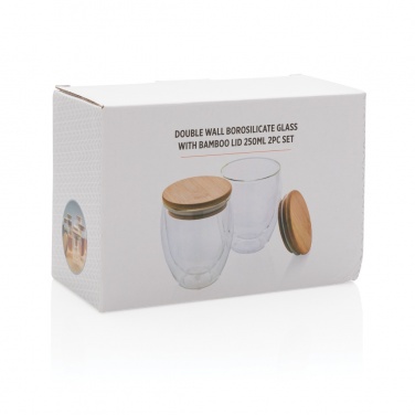 Logo trade promotional products image of: Double wall borosilicate glass with bamboo lid 250ml 2pc set