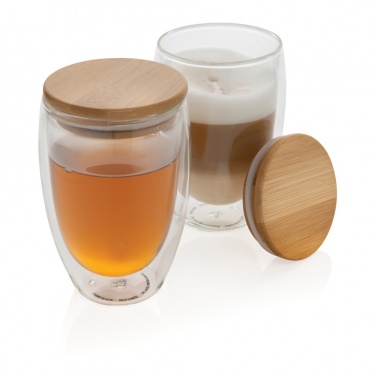 Logo trade advertising products image of: Double wall borosilicate glass with bamboo lid 350ml 2pc set