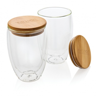 Logotrade advertising product picture of: Double wall borosilicate glass with bamboo lid 350ml 2pc set