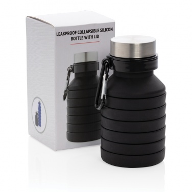 Logo trade promotional merchandise photo of: Leakproof collapsible silicone bottle with lid