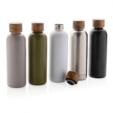 Logo trade promotional gifts image of: Wood RCS certified recycled stainless steel vacuum bottle