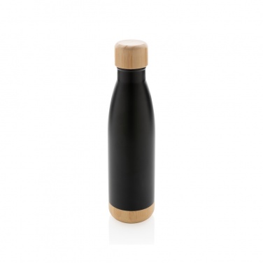 Logo trade promotional giveaways image of: Vacuum stainless steel bottle with bamboo lid and bottom