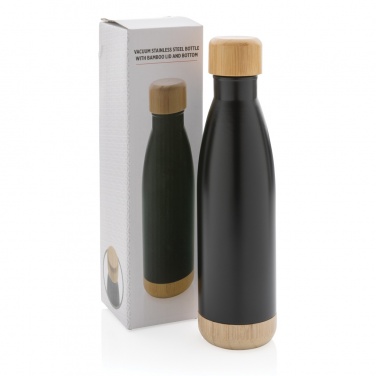 Logo trade promotional giveaways picture of: Vacuum stainless steel bottle with bamboo lid and bottom