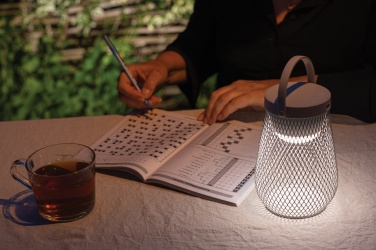 Logo trade business gifts image of: Aurora RCS recycled plastic USB re-chargeable table lamp