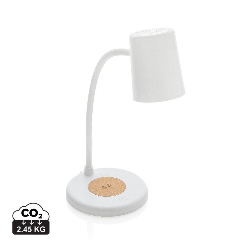 Logo trade corporate gifts picture of: Zenara RCS recycled plastic and cork 15W wireless desk lamp