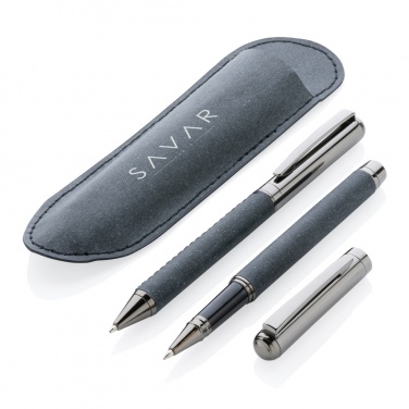 Logo trade promotional items image of: Recycled leather pen set