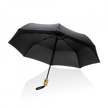Logo trade corporate gift photo of: 21" Impact AWARE™ RPET 190T bamboo auto open/close umbrella
