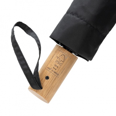 Logo trade promotional gifts image of: Kaycey 21" AWARE™ RPET Acacia wood mini auto open umbrella