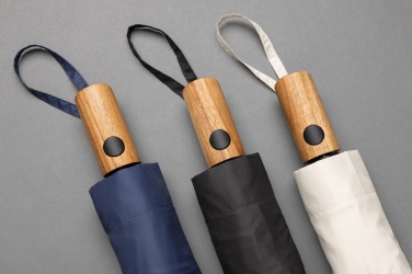 Logo trade promotional gifts picture of: Kaycey 21" AWARE™ RPET Acacia wood mini auto open umbrella