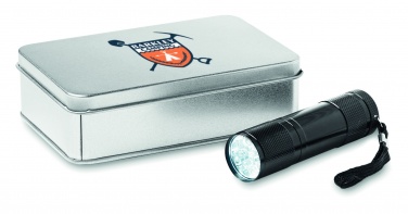Logo trade promotional gifts image of: LED torch in tin box