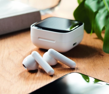 Logotrade promotional giveaway image of: TWS earbuds with solar charger