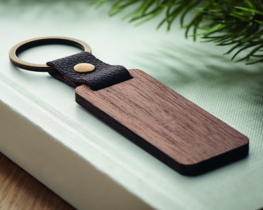 Logo trade promotional gifts image of: Key ring in walnut and PU Kokkola