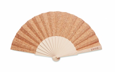 Logo trade promotional giveaways image of: Wood hand fan with cork fabric