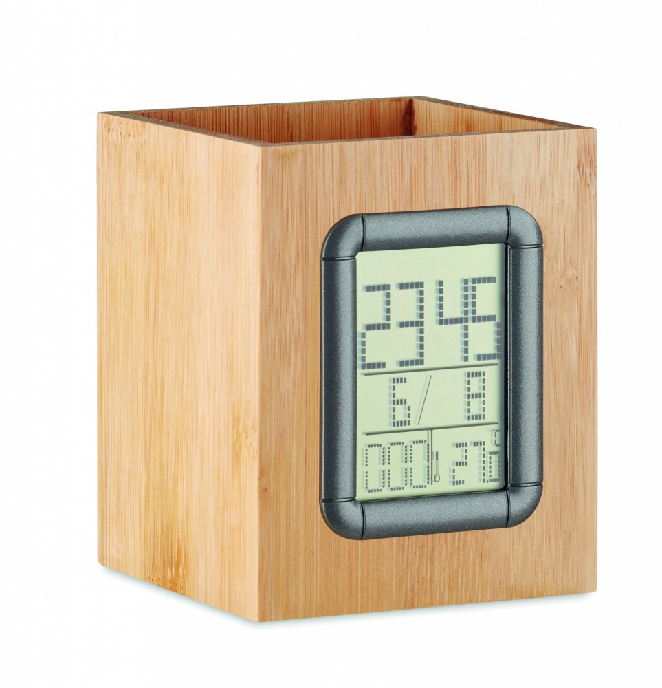 Logotrade promotional gift image of: Bamboo pen holder and LCD clock