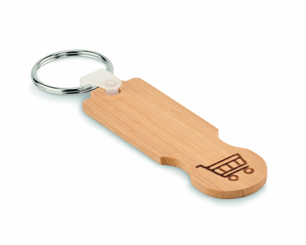 Logo trade promotional merchandise image of: Bamboo euro token key ring Rauma