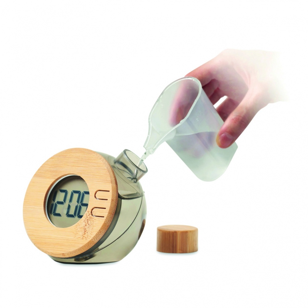 Logo trade business gift photo of: Water powered bamboo LCD clock