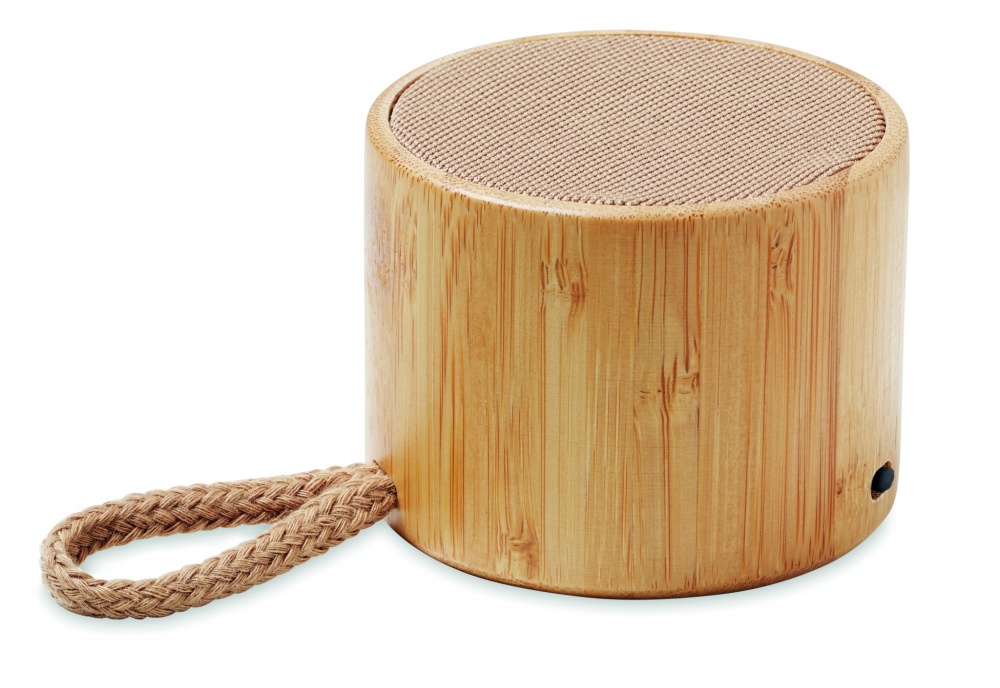 Logo trade business gifts image of: Round bamboo wireless speaker