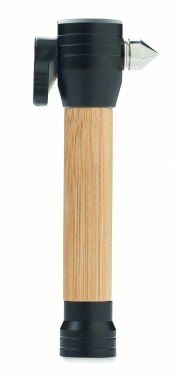 Logo trade promotional product photo of: 3-in-1 bamboo flashlight with an emergency hammer and seatbelt cutter
