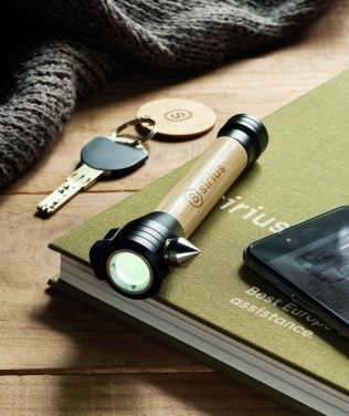 Logotrade business gifts photo of: 3-in-1 bamboo flashlight with an emergency hammer and seatbelt cutter