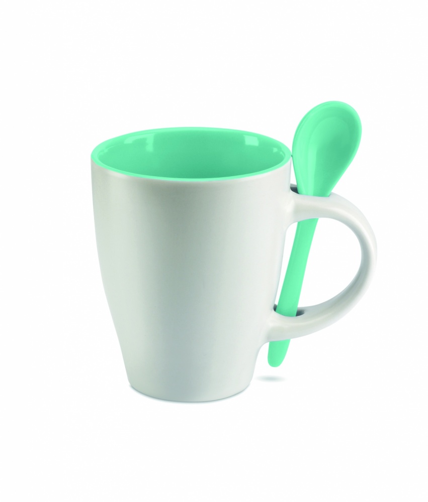 Logo trade promotional gift photo of: Bicolour mug with spoon 250 ml