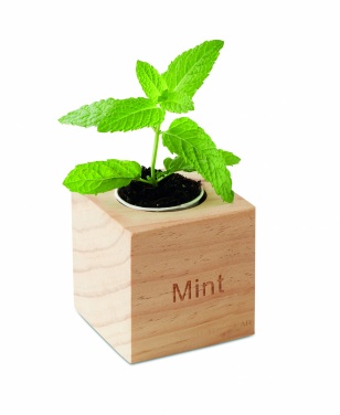 Logo trade corporate gifts image of: Herb pot wood "MINT"