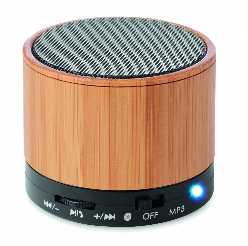 Logotrade advertising products photo of: Round Bamboo wireless speaker