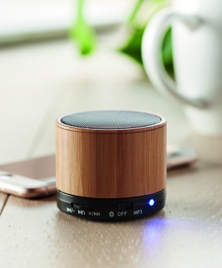 Logotrade promotional giveaway picture of: Round Bamboo wireless speaker
