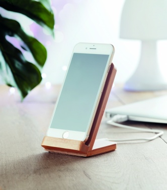 Logo trade promotional merchandise picture of: Bamboo wireless charge stand 5W WIRESTAND