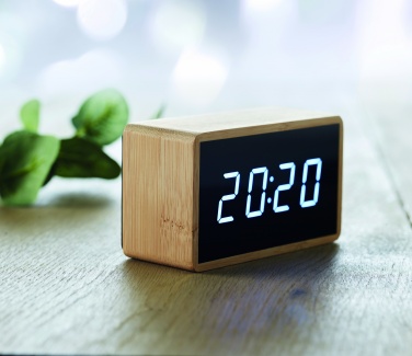 Logotrade promotional gift picture of: LED alarm clock bamboo casing Düsseldorf