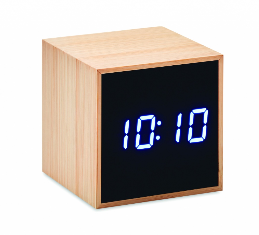 Logo trade promotional gifts image of: LED alarm clock bamboo casing Dortmund